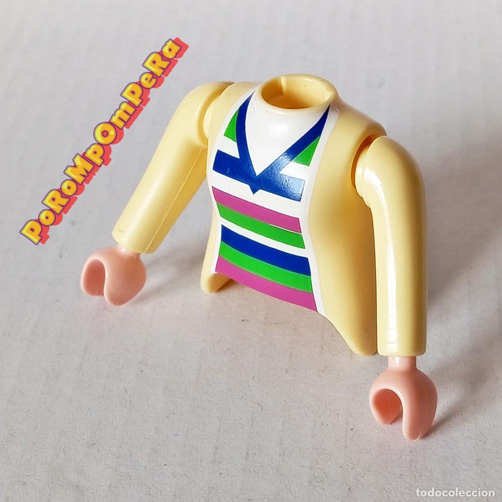 Playmobil: PLAYMOBIL TORSO MUJER CREMA-RAYAS + BRAZO CURVO A JUEGO MANGA LARGA COMPLETAR/CUSTOM CHICA TO7