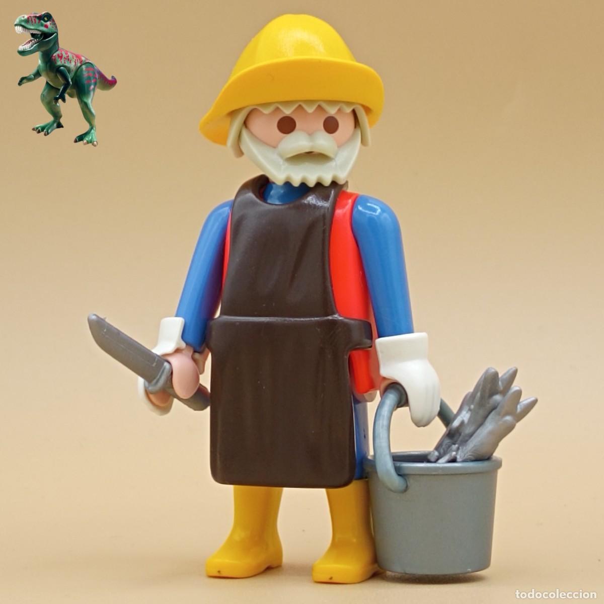 Playmobil: Playmobil figura pescadero puesto de pescado pez peces pescaderia pescador mercado tienda zoo