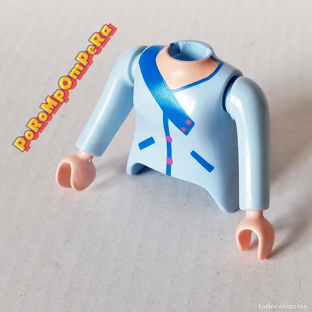 Playmobil: PLAYMOBIL TORSO MUJER CELESTE + BRAZO CURVO A JUEGO MANGA LARGA COMPLETAR/CUSTOM CHICA TO7