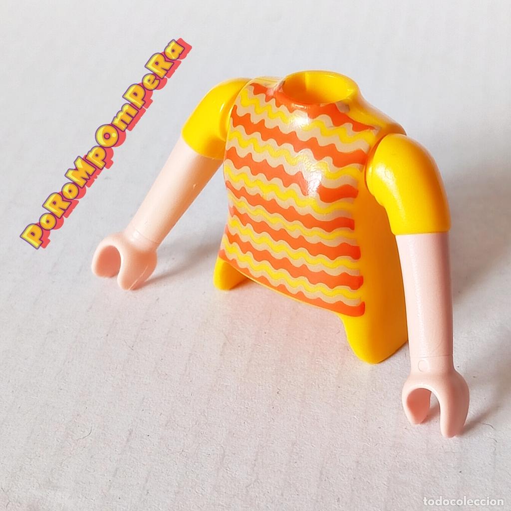 Playmobil: PLAYMOBIL TORSO MUJER AMARILLO + BRAZO CURVO A JUEGO MANGA CORTA CAMISETA COMPLETAR/CUSTOM CHICA TO7