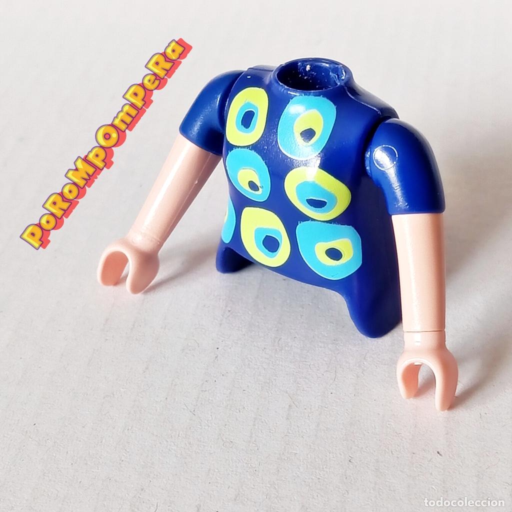 Playmobil: PLAYMOBIL TORSO MUJER AZUL + BRAZO CURVO A JUEGO MANGA CORTA CAMISETA COMPLETAR/CUSTOM CHICA TO7