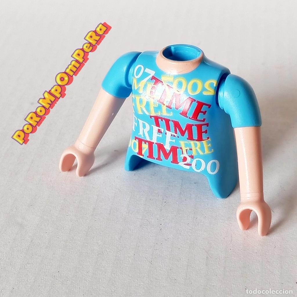 Playmobil: PLAYMOBIL TORSO MUJER AZULADO + BRAZO CURVO A JUEGO MANGA CORTA CAMISETA COMPLETAR/CUSTOM CHICA TO7