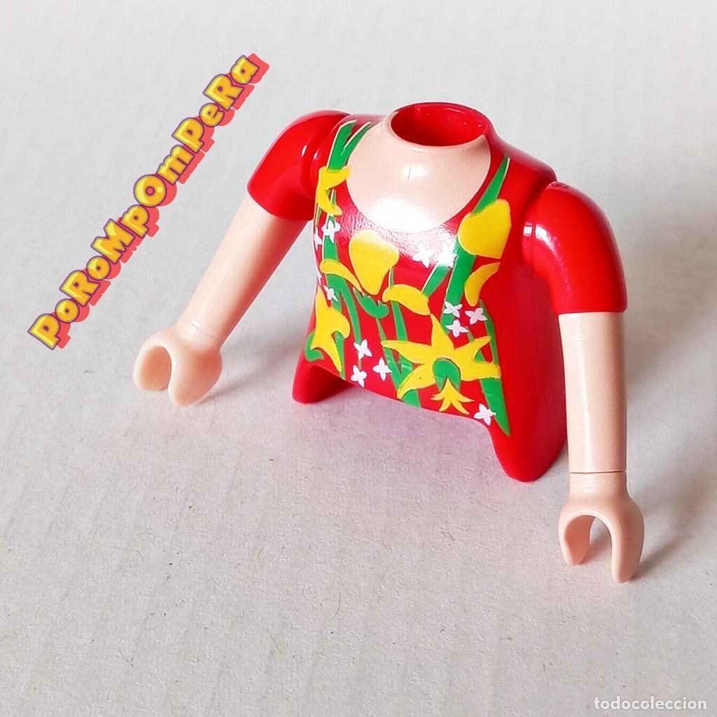 Playmobil: PLAYMOBIL TORSO MUJER ROJO + BRAZO CURVO A JUEGO MANGA CORTA CAMISETA COMPLETAR/CUSTOM CHICA TO7
