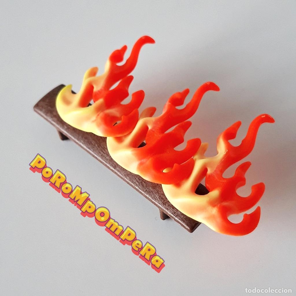 Playmobil: PLAYMOBIL ENGANCHE MARR&Oacute;N CON 3 LLAMAS INCENDIO BOMBEROS LLAMARADAS FUEGO INCENDIO S9