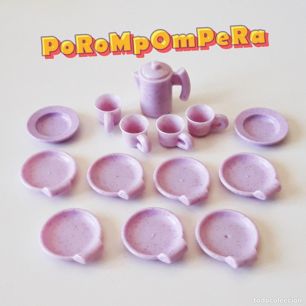 Playmobil: PLAYMOBIL LOTE VAJILLA MORADA MOTEADA COCINA COMEDOR CAFETER&Iacute;A RESTAURANTE VJ