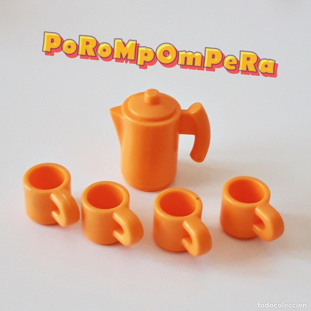 Playmobil: PLAYMOBIL LOTE TETERA O CAFETERA + 4 TAZAS NARANJAS VAJILLA COCINA COMEDOR RESTAURANTE VJ