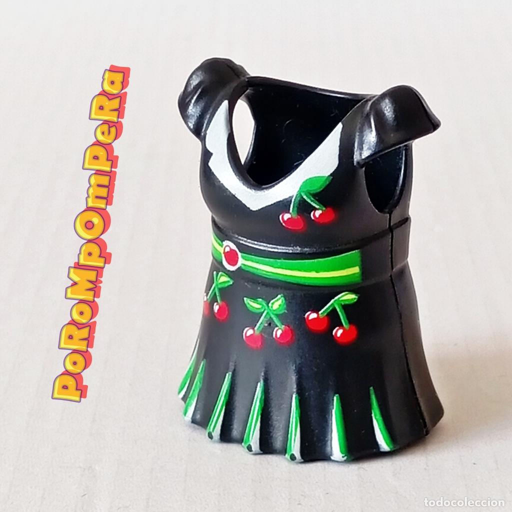 Playmobil: PLAYMOBIL VESTIDO NEGRO DIBUJO CEREZAS SIMILAR 5576 MINI FALDA MINIFALDA CHICA MUJER J2