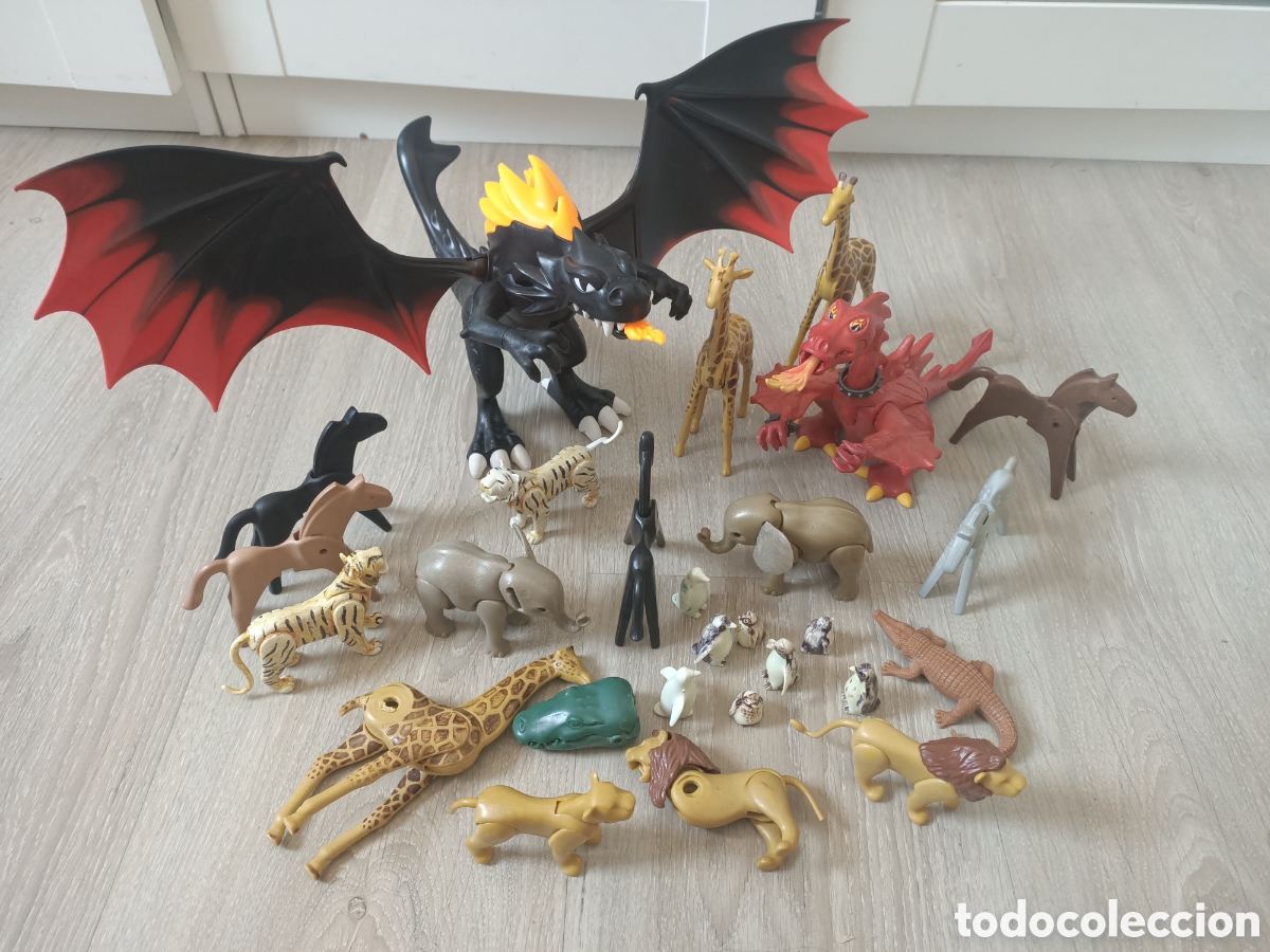 Playmobil: Playmobil lote animales drag&oacute;n medieval caballo western jirafas elefantes recambios safari