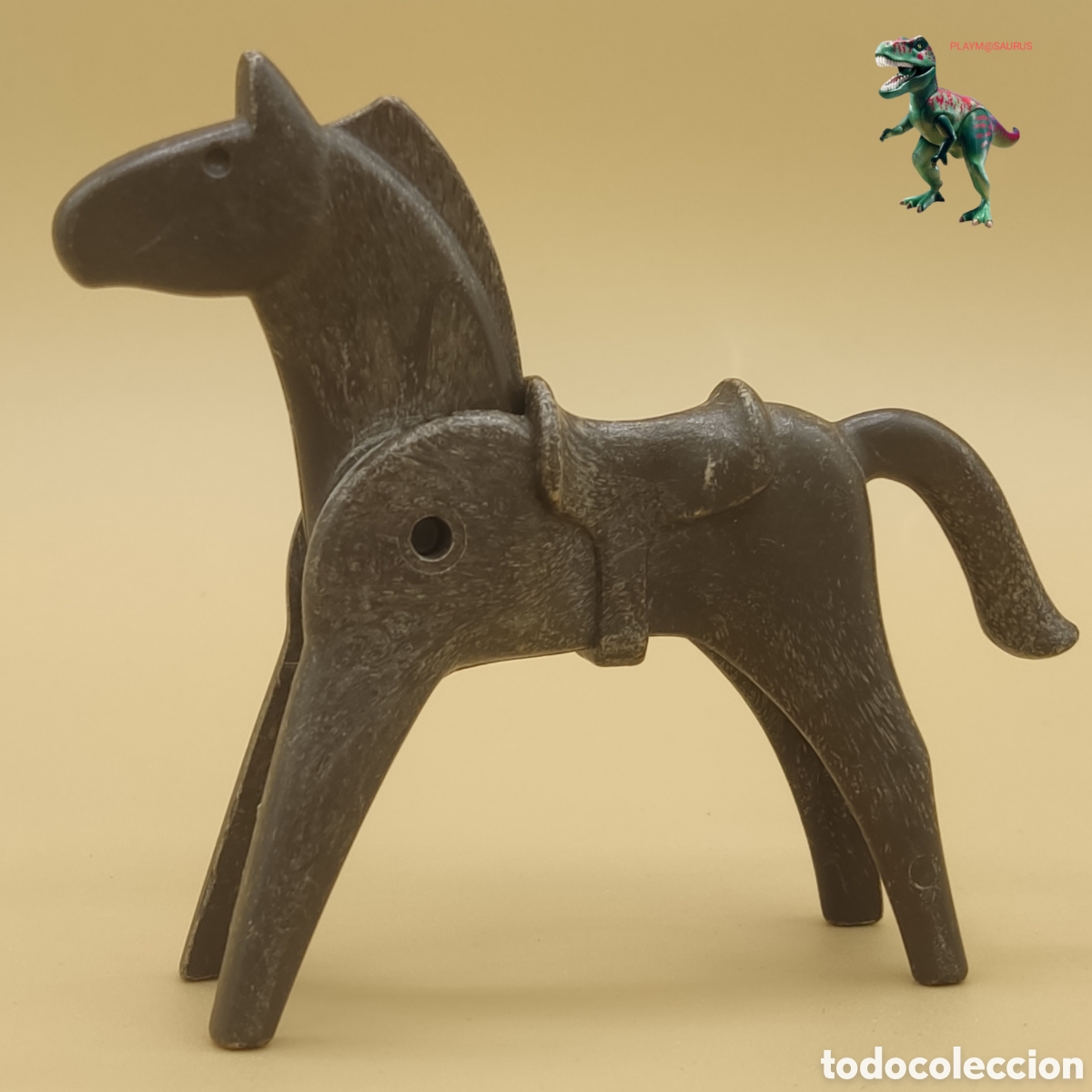 Playmobil: Playmobil caballo clasico marron oscuro gris silla fija primera epoca western oeste medieval antiguo