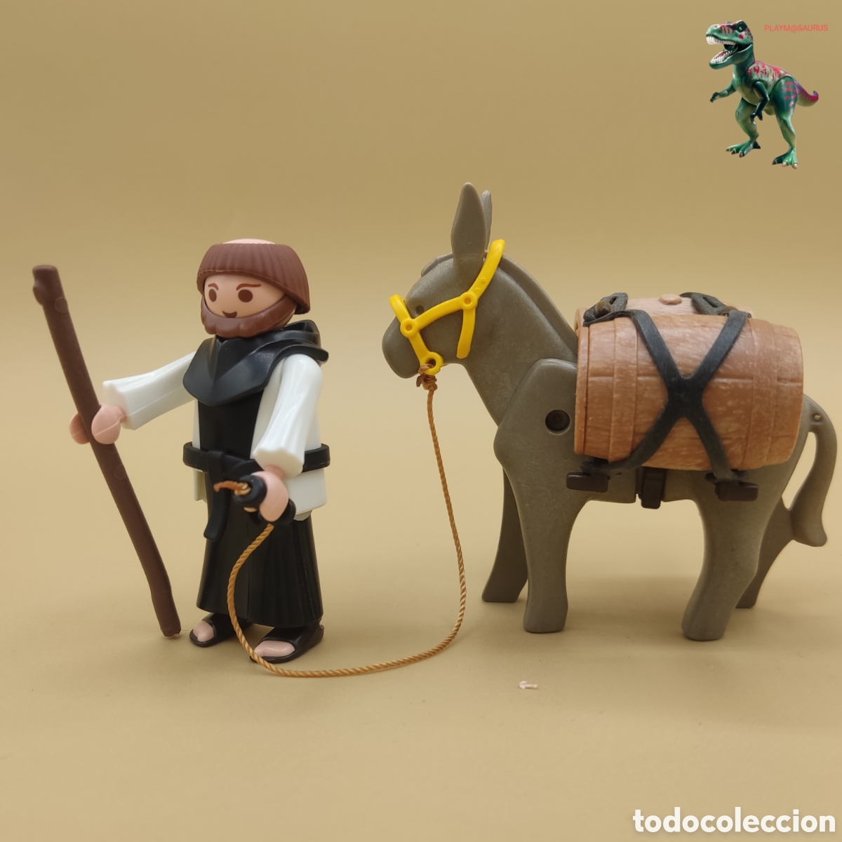 Playmobil: Playmobil figura monje con burro medieval abadia convento castillo peregrino sacerdote cura barriles