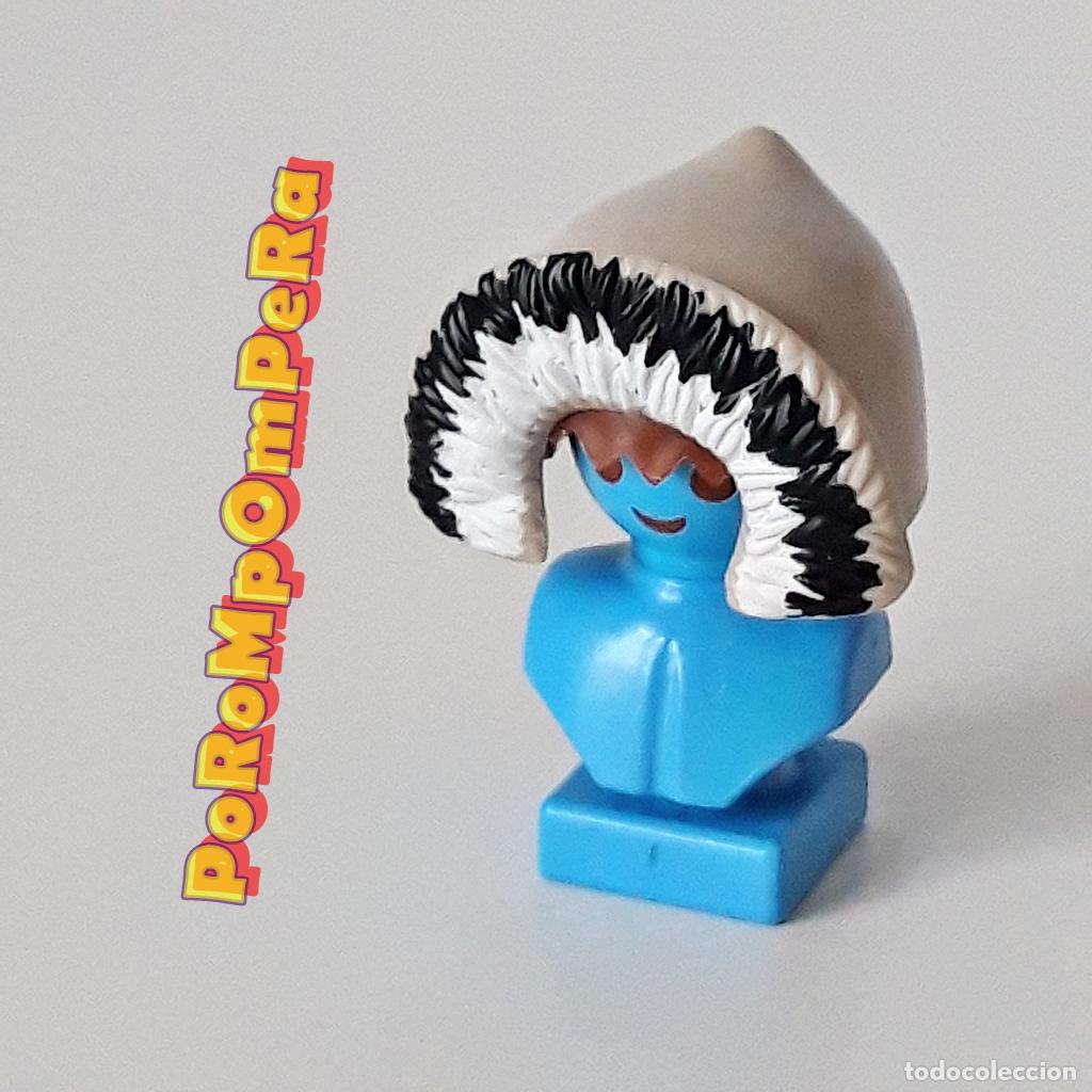 Playmobil: PLAYMOBIL GORRO PIEL GRIS-NEGRO-BLANCO TIPO ESQUIMAL CAPUCHA ABRIGO NIEVE INNUIT GR4