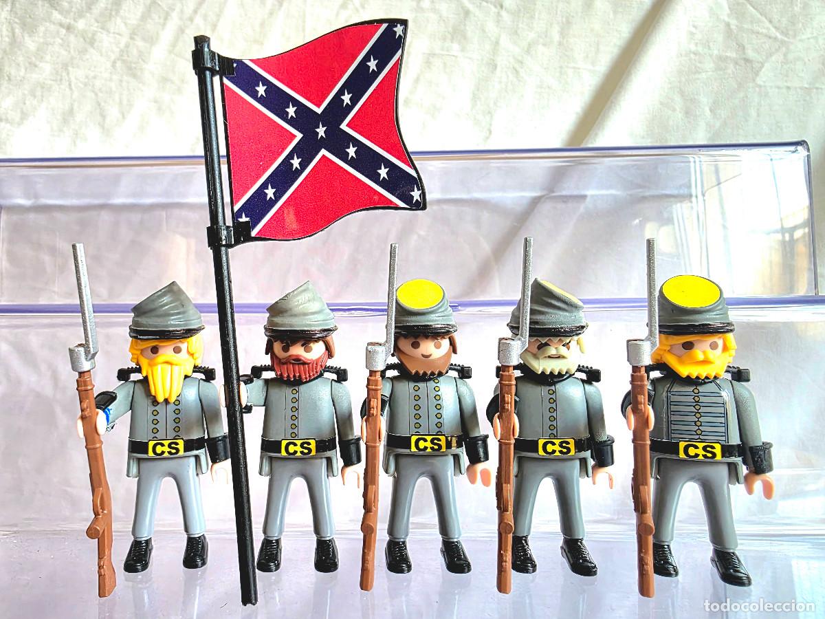 Playmobil: Playmobil 5 Soldados Confederados con Bandera Oeste Fuerte Nordistas Sudistas western caballeria
