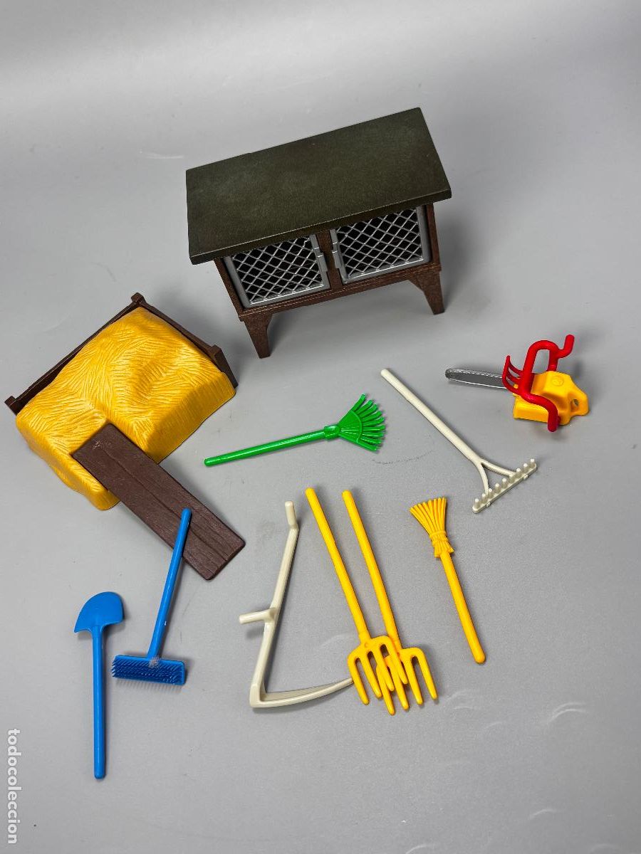 Playmobil: Playmobil lote herramienta granja jaula conejo paja gallinas motosierra