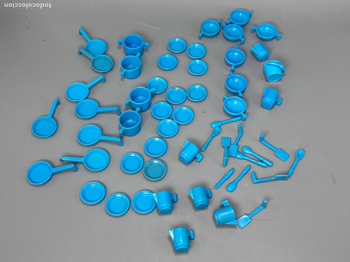 Playmobil: Playmobil lote plato cubierto sarten olla azul primera &eacute;poca