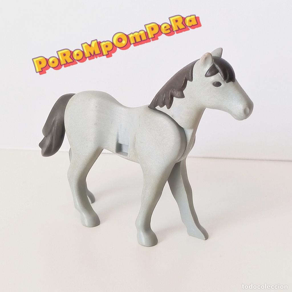 Playmobil: PLAYMOBIL CABALLO GRIS CRIN OSCURA 2&ordf; GENERACI&Oacute;N OESTE GRANJA MEDIEVAL ROMANO H&Iacute;PICA CBL