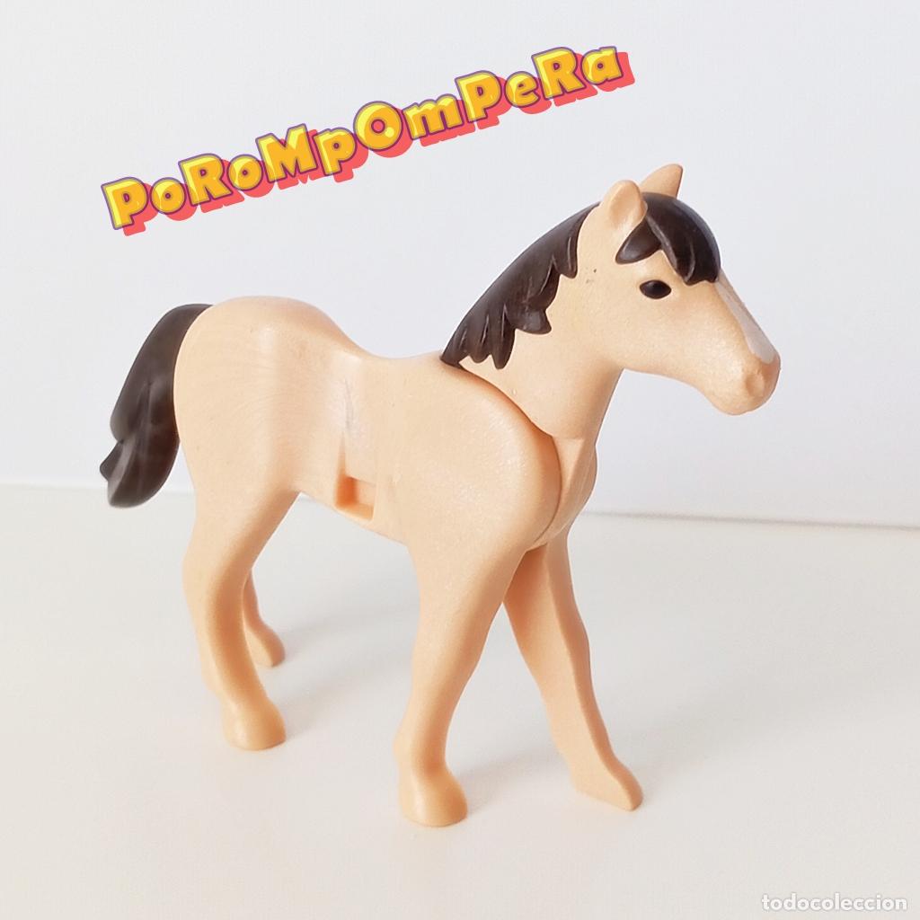 Playmobil: PLAYMOBIL CABALLO BEIGE CRIN GRIS MARR&Oacute;N OSCURA 2&ordf; GEN OESTE GRANJA MEDIEVAL ROMANO H&Iacute;PICA CBL