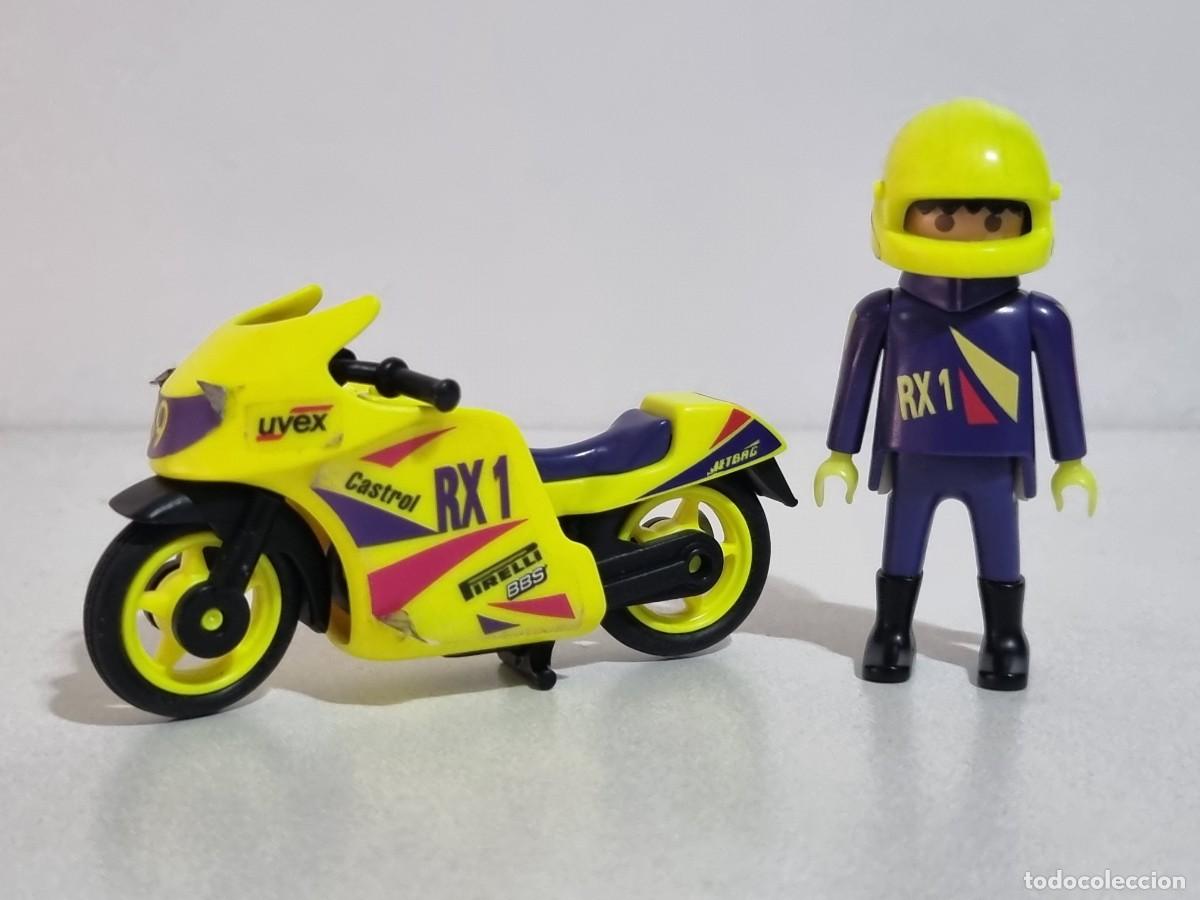Playmobil: Playmobil 3779 Antiguo Piloto Carrera Motocicleta Moto RX1 Circuito Campeonato