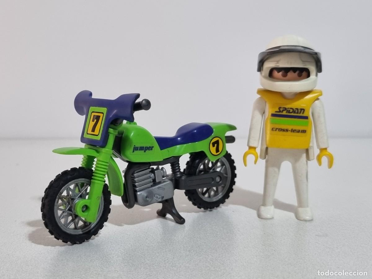 Playmobil: Playmobil 3779 Antiguo Moto Motocross Piloto Motocicleta Enduro Rally Dakar