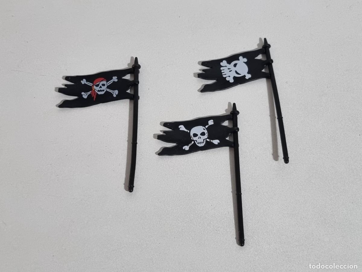 Playmobil: Playmobil Lote 3x Pieza Bandera Calavera Huesos Esqueleto Pirata Corsario Isla