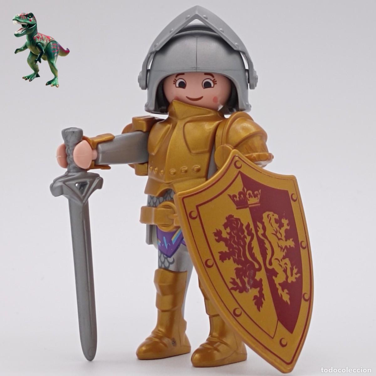 Playmobil: Playmobil figura mujer caballero dorado soldado guerrera guardia real castillo medieval