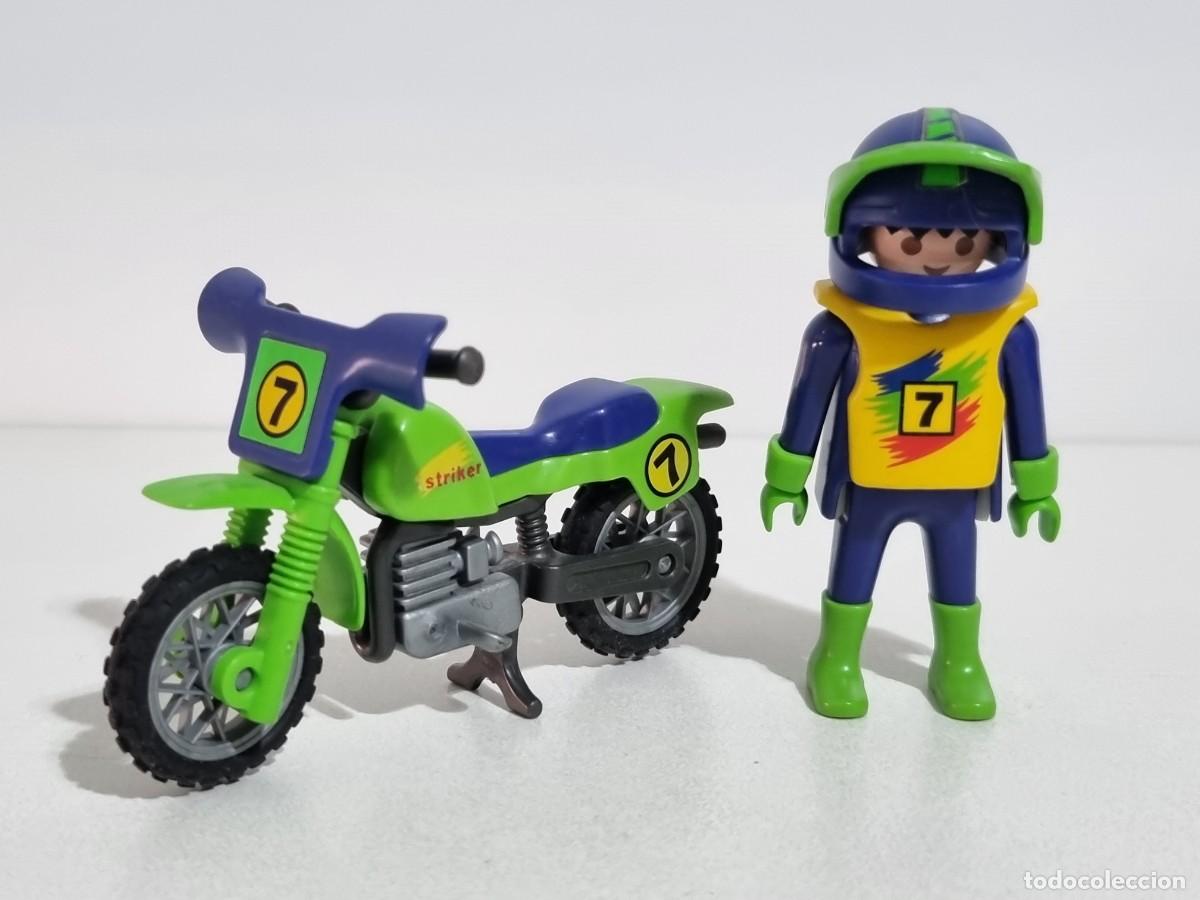 Playmobil: Playmobil 3698 Antiguo Moto Motocross Piloto Motocicleta Enduro Rally Dakar