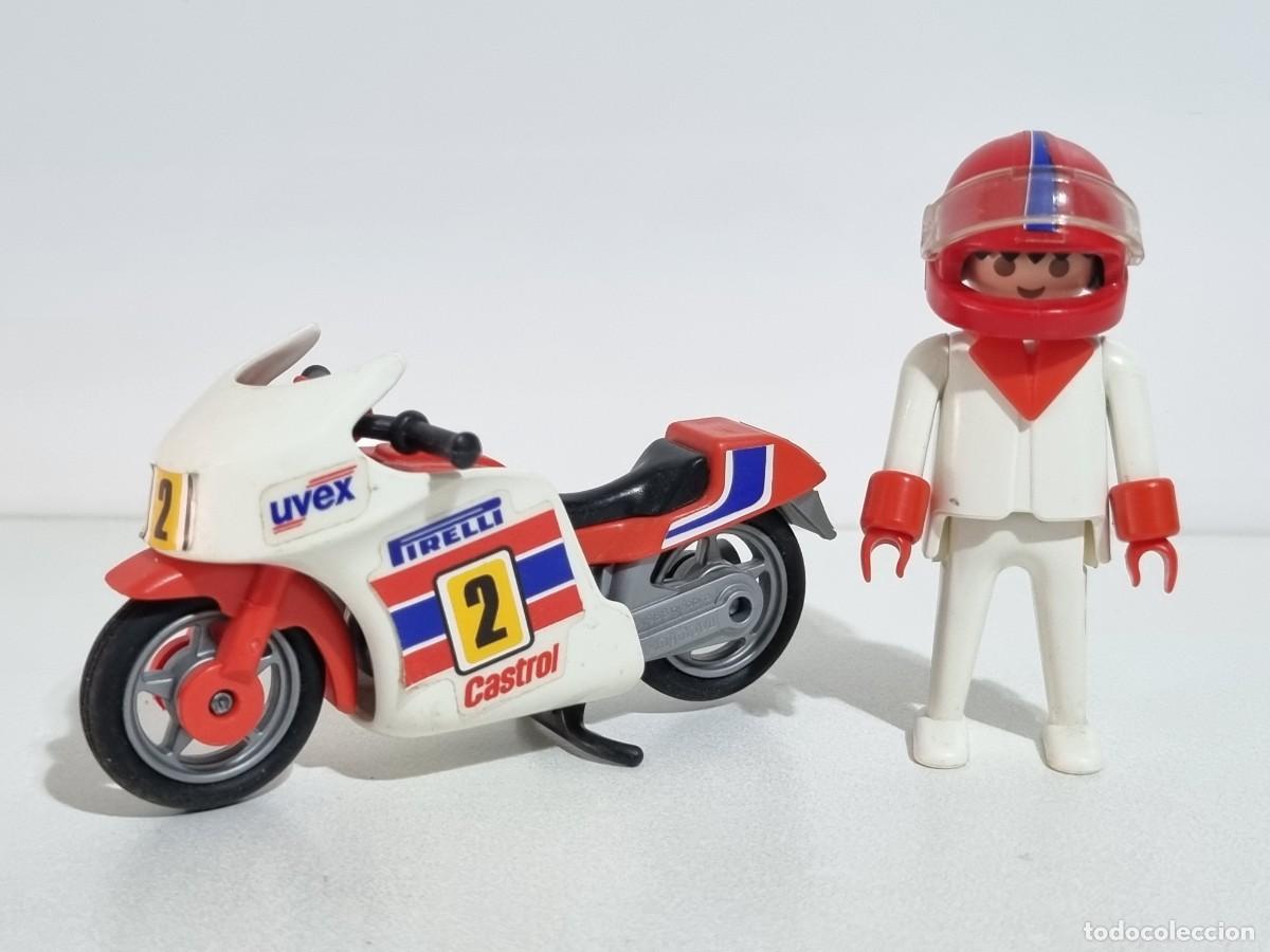 Playmobil: Playmobil 3303 Antiguo Piloto Motorista Carrera Moto Motocicleta Circuito