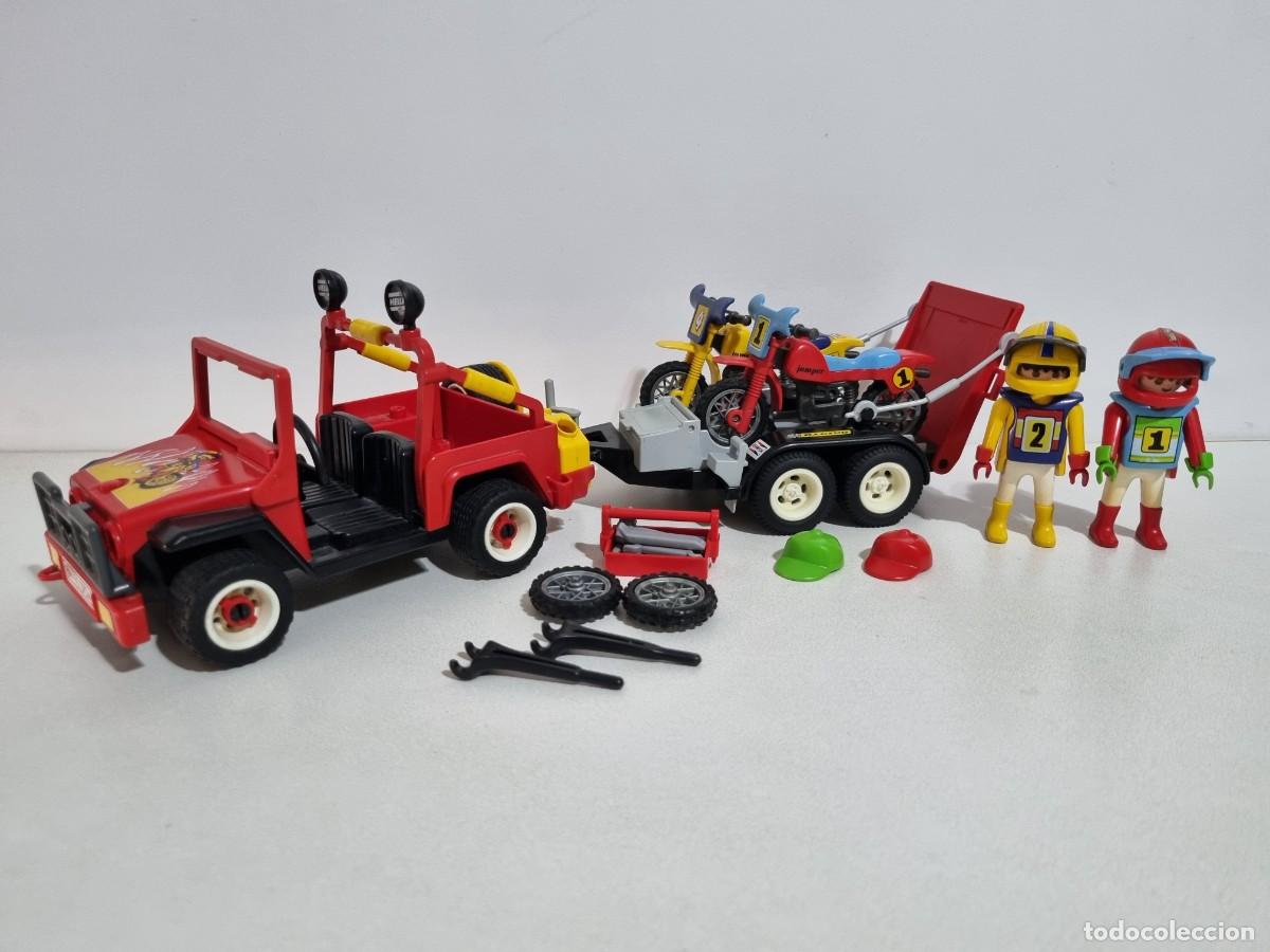 Playmobil: Playmobil 3754 Set Jeep Remolque Piloto Moto Cross Motocicleta Rally Dakar