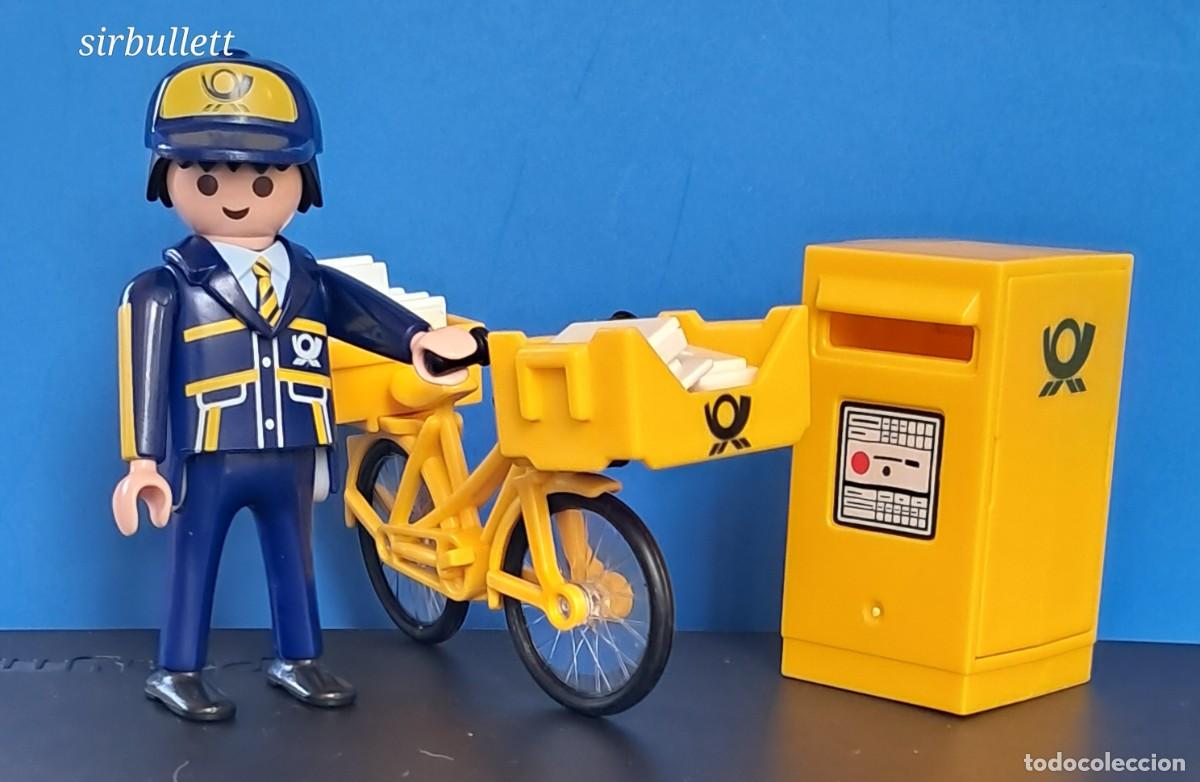 Playmobil: Figura hombre cartero con bicicleta, cartas y buz&oacute;n. Playmobil 4403. Correos ciudad