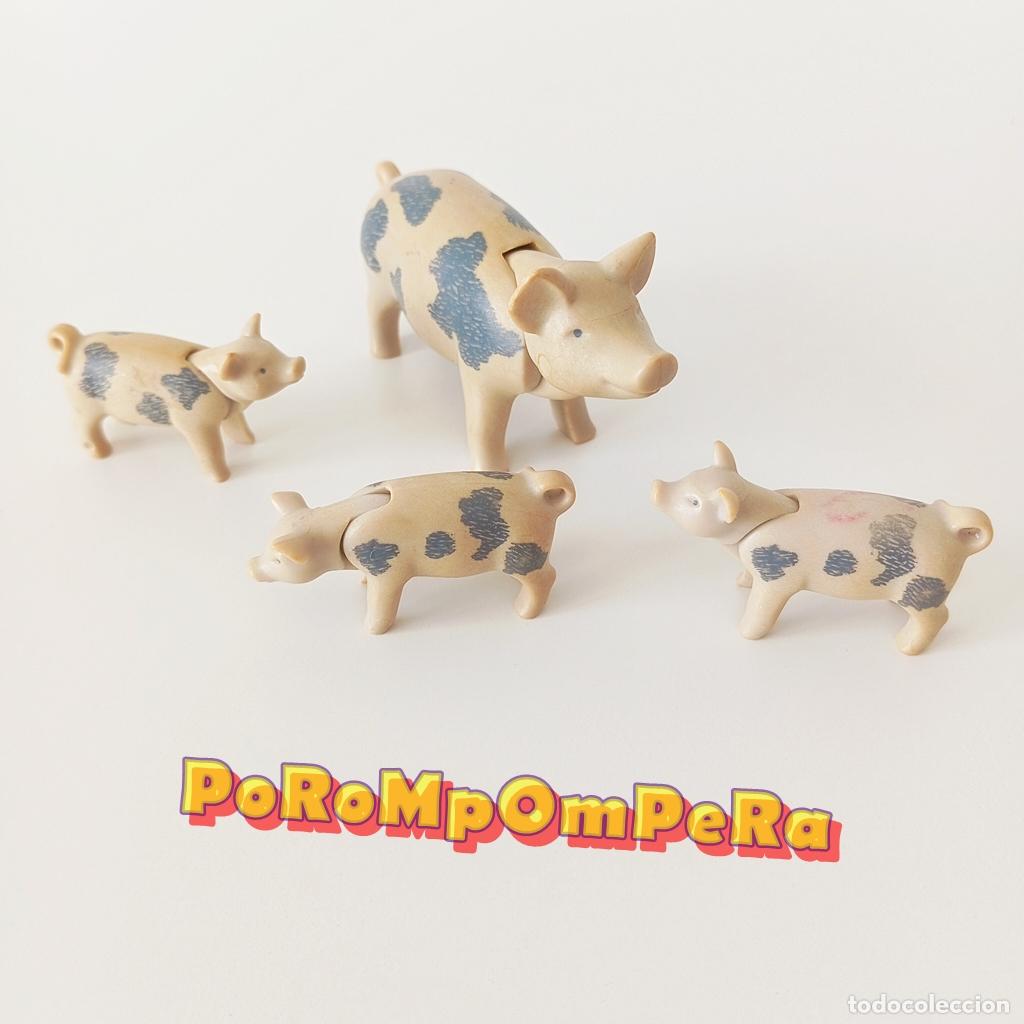 Playmobil: PLAYMOBIL LOTE FAMILIA CERDO GRIS MANCHAS 5122 6355 GRANJA OESTE BEL&Eacute;N MEDIEVAL PIARA CAMPESINO