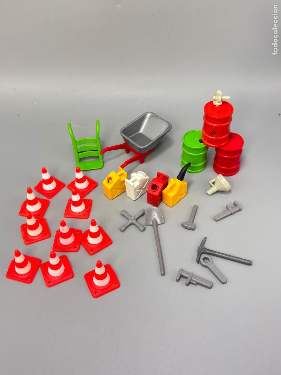 Playmobil: Playmobil lote carretilla barril cono herramienta obra taller
