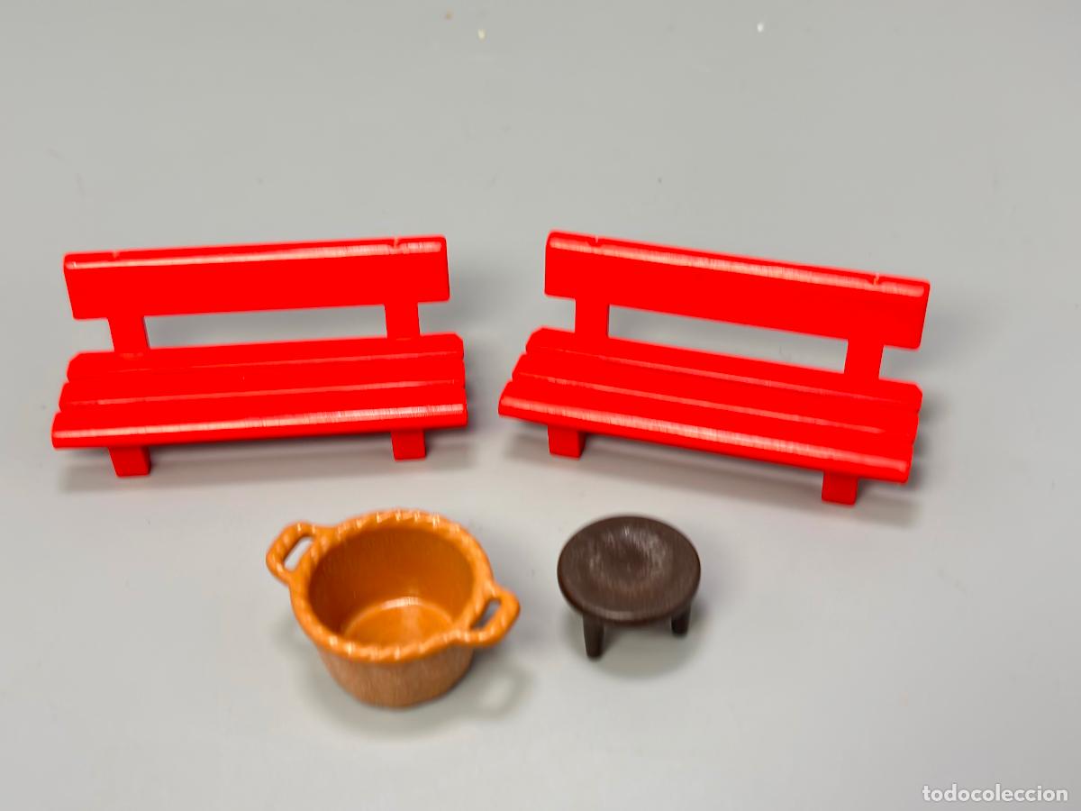 Playmobil: Playmobil lote banco rojo cesto taburete