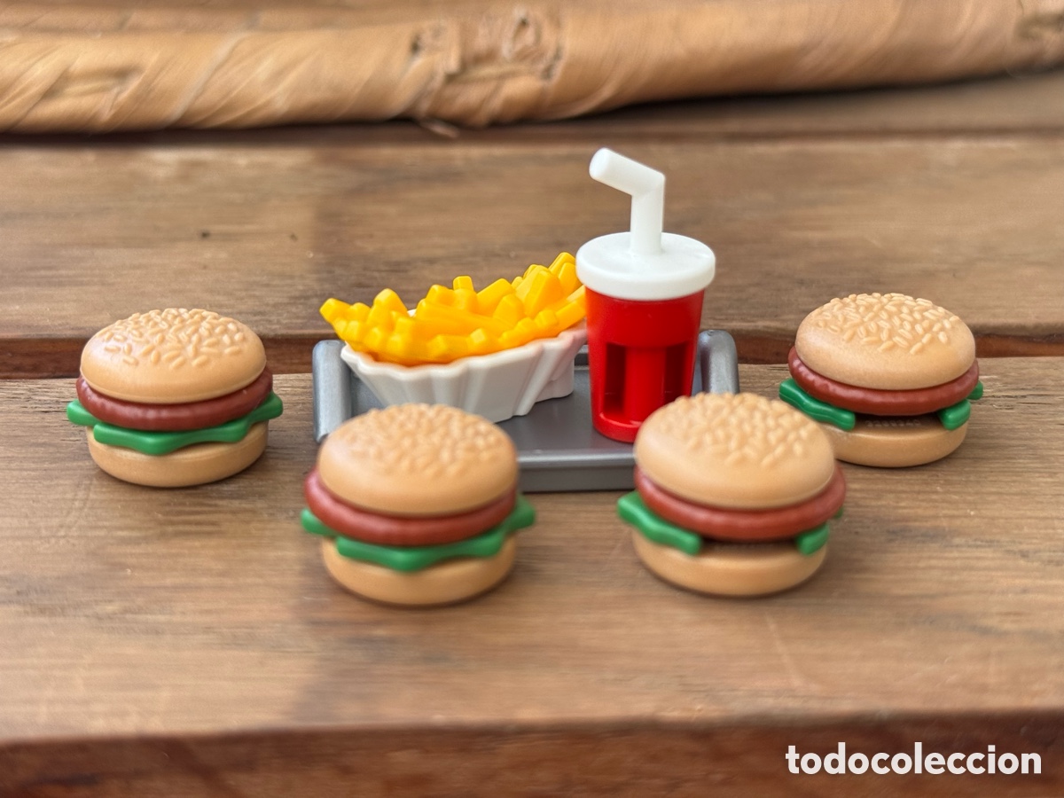 Playmobil: Playmobil &ndash; Lote accesorios comida r&aacute;pida (hamburguesas, patatas y refresco)