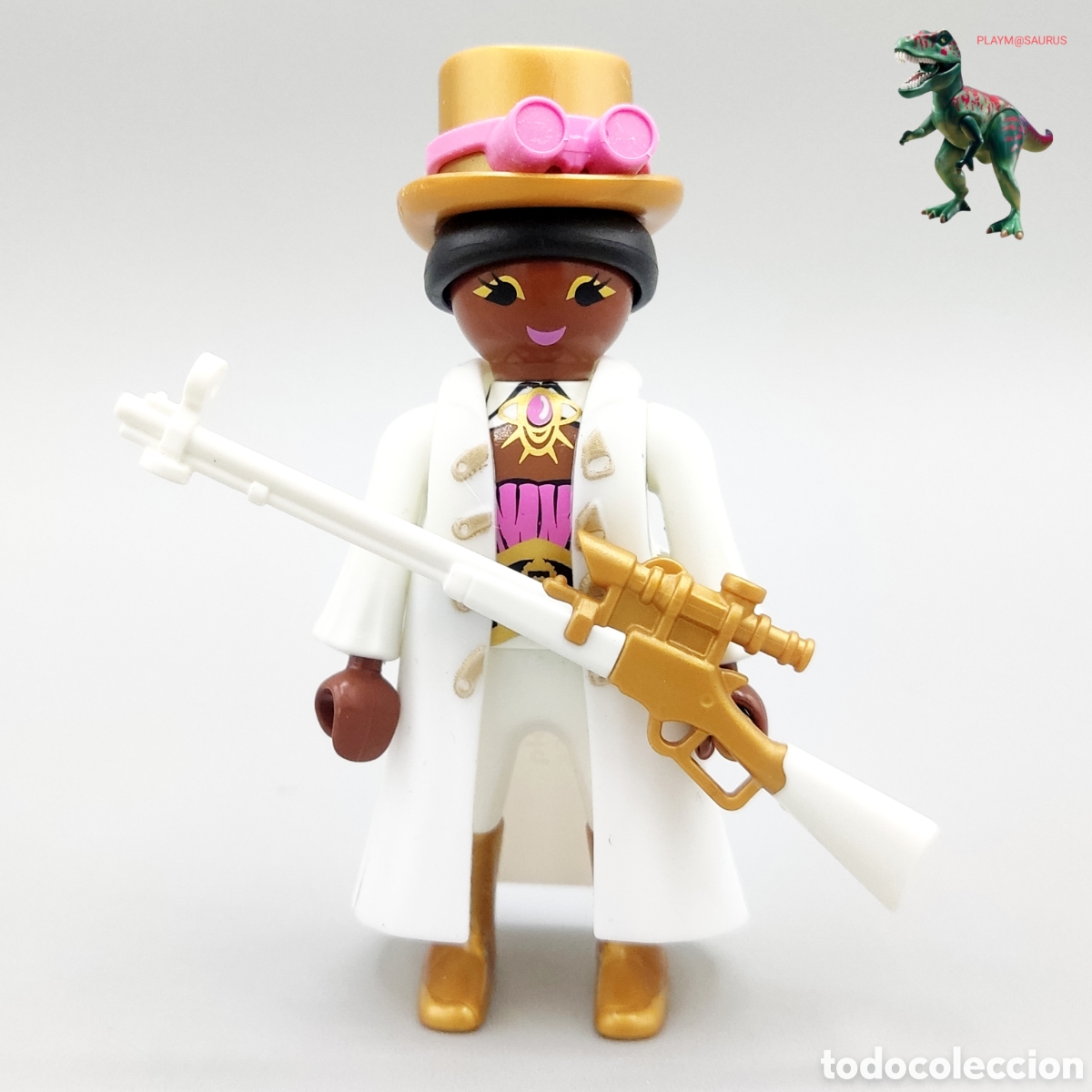 Playmobil: Playmobil figura serie 22 chica vaquera steampunk cowgirl oeste modernista rifle mira telescopica