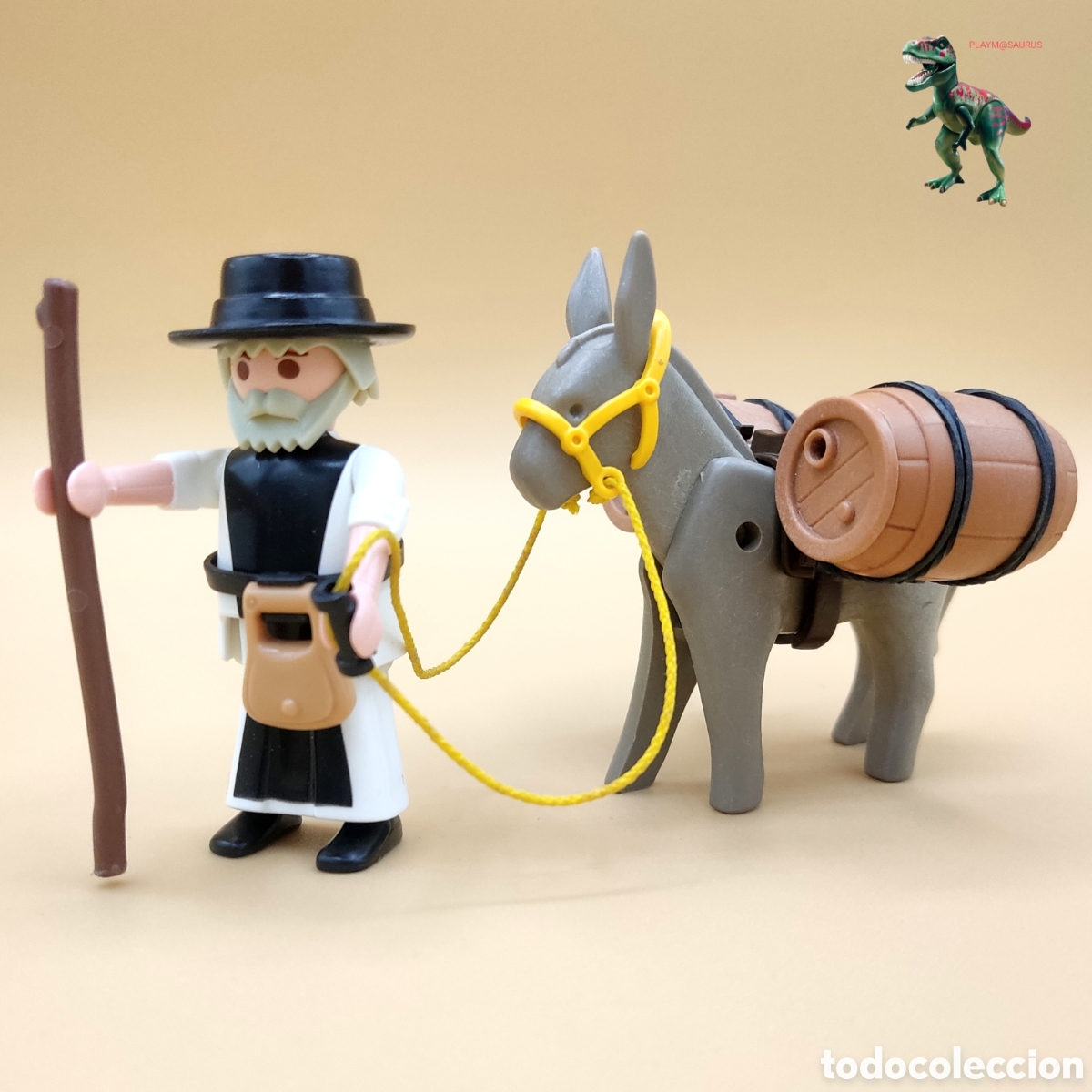 Playmobil: Playmobil figura monje con burro medieval abadia convento castillo peregrino sacerdote cura barriles