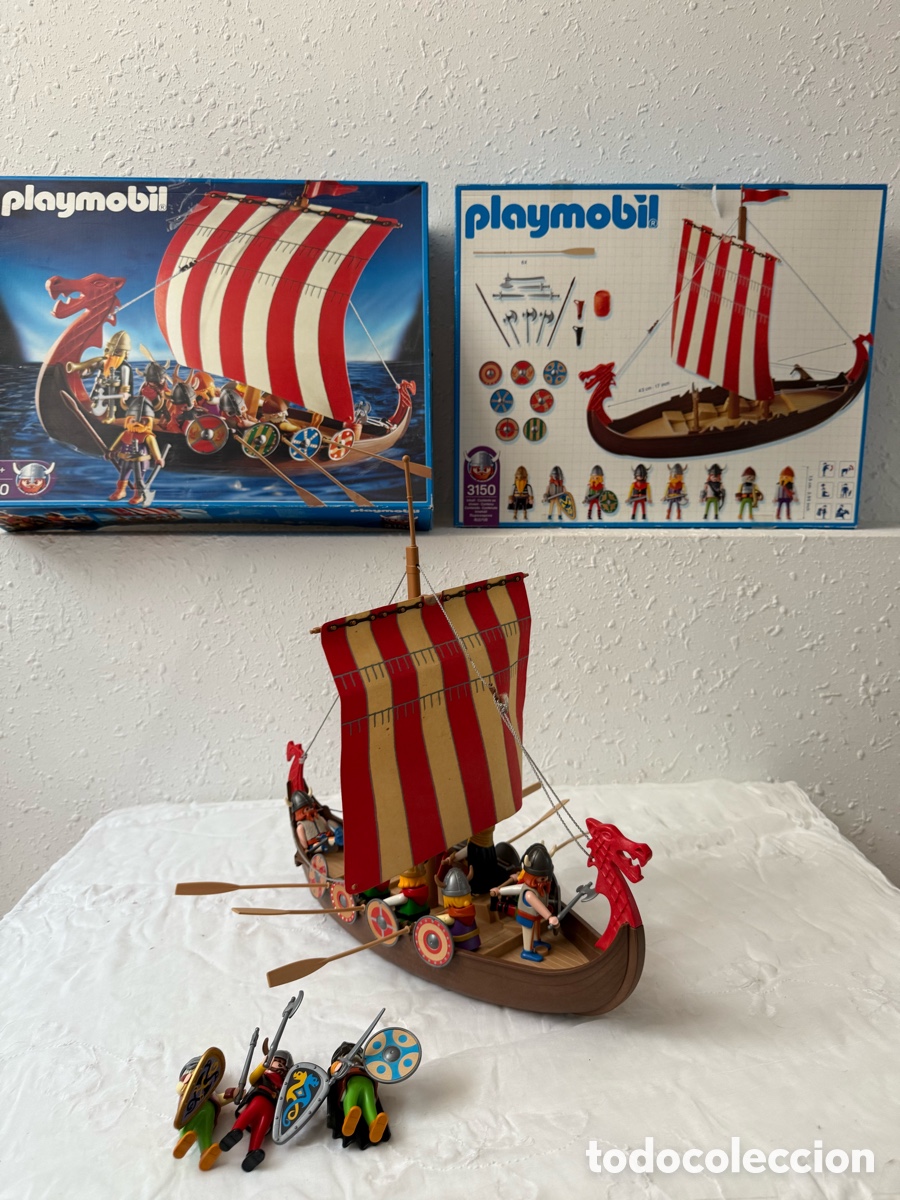 Playmobil: PLAYMOBIL 3150 Viking Ship Drakkar + 6 Vikings Vintage with Box