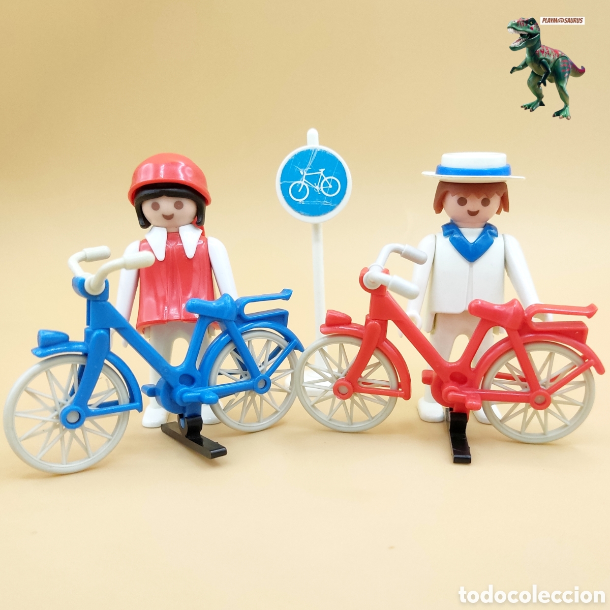 Playmobil: PLAYMOBIL 3573 pareja en bicicleta paseo epoca chico y chica bici roja y azul se&ntilde;al