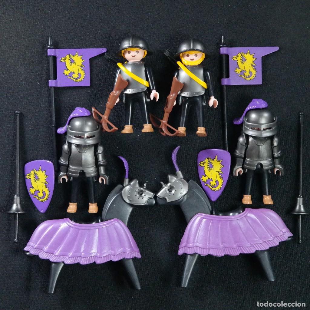 Playmobil: Playmobil 4 caballeros medievales con 2 caballos ☼