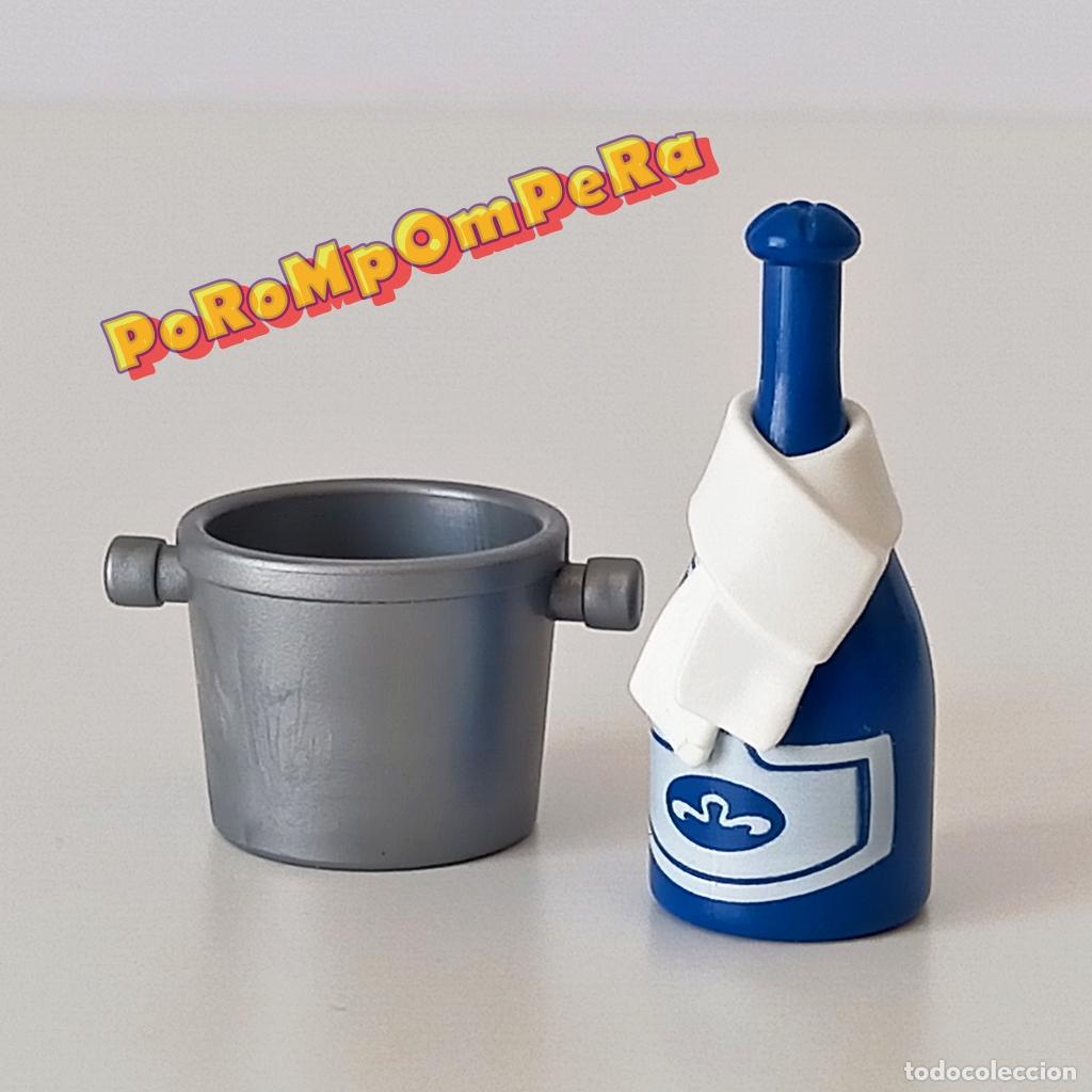 Playmobil: PLAYMOBIL cubo plateado con botella azul champ&aacute;n botellero boda celebraci&oacute;n cava U2