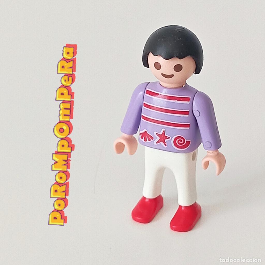 Playmobil: PLAYMOBIL figura ni&ntilde;o jersey morado pierna blanca CUSTOM/COMPLETAR infantil FA