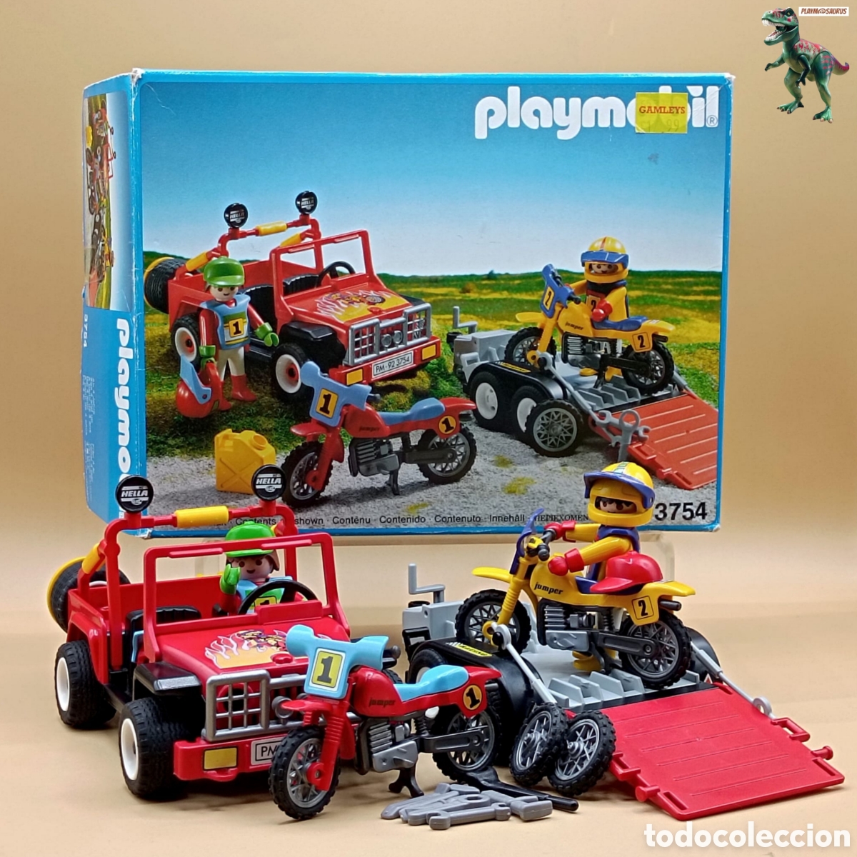 Playmobil: PLAYMOBIL 3754 con caja original a&ntilde;o 1993 remolque motocross motos cross 4x4 offroad vehiculo 3478