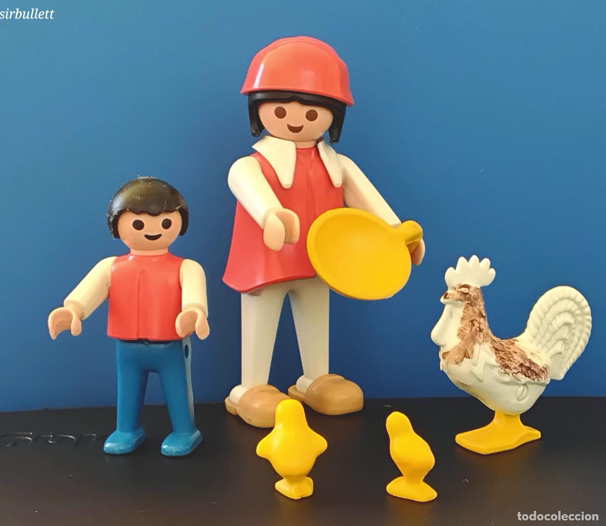 Playmobil: Granjera con Gallo, Ni&ntilde;o y Pollitos. Playmobil. Compatible 3595 3556