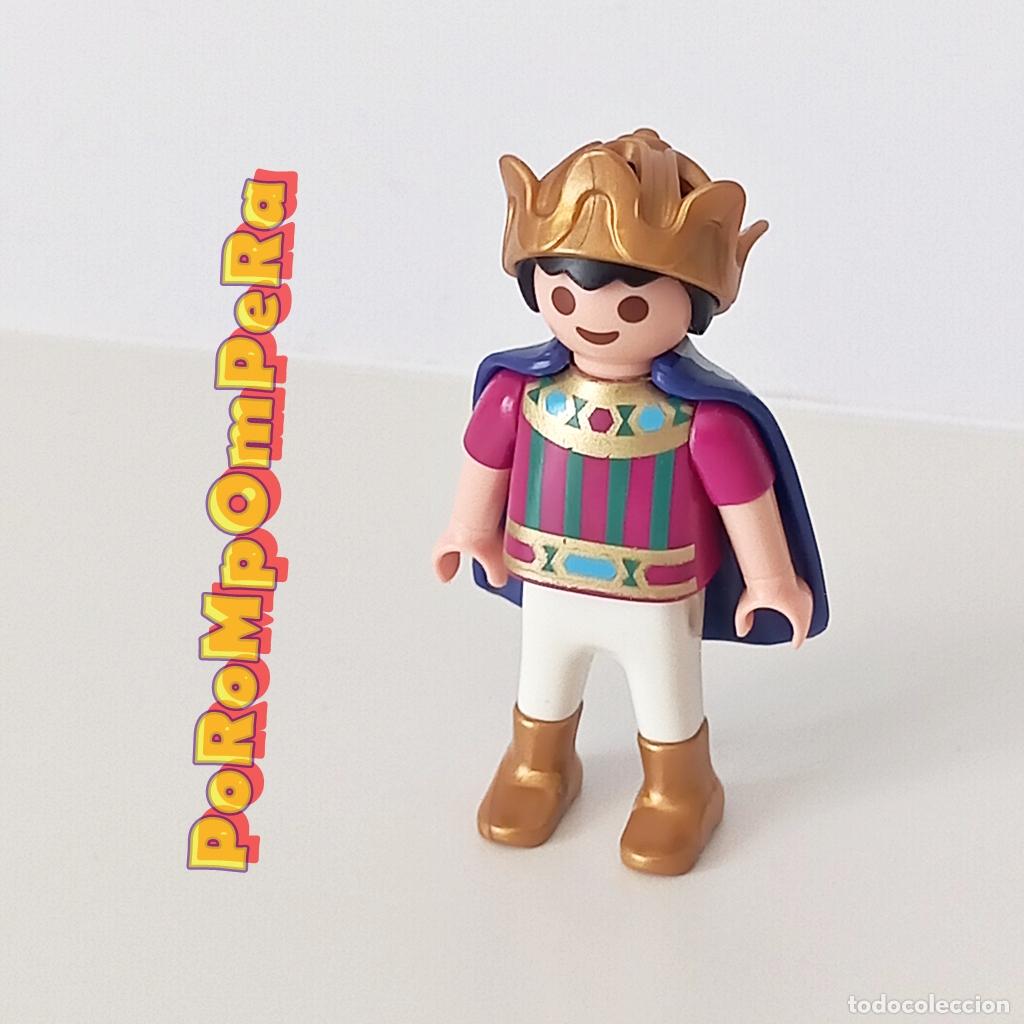 Playmobil: PLAYMOBIL figura ni&ntilde;o 4137 pr&iacute;ncipe infantil caballero medieval capa azul corona dorada FB