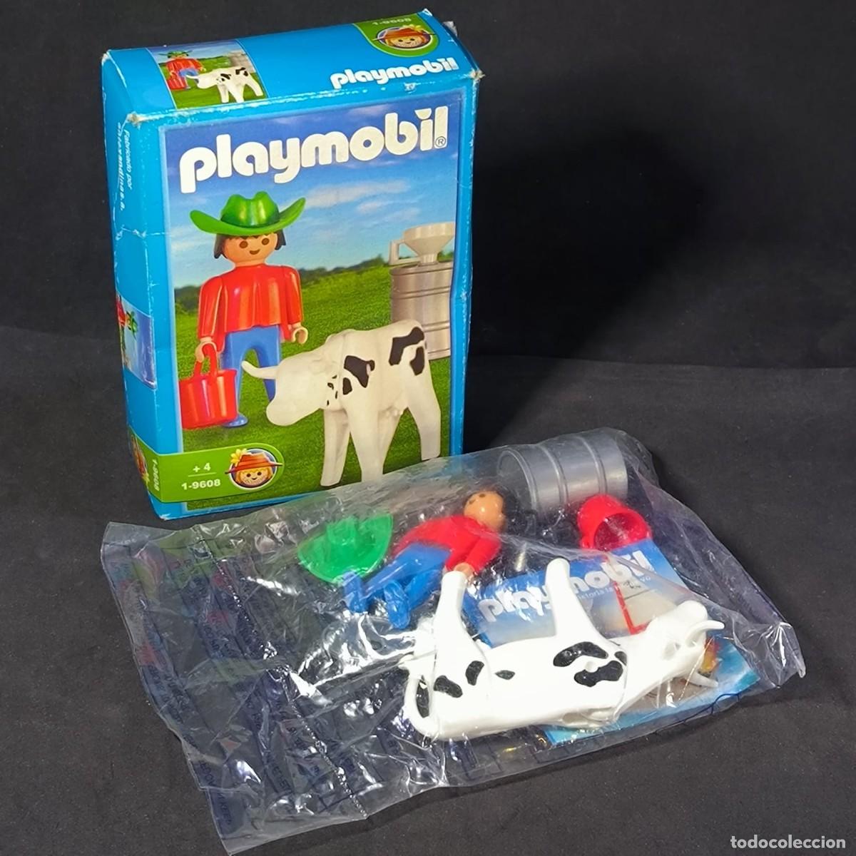 Playmobil: Playmobil vaquero con vaca blanca con manchas ref.1-9608 con caja ☼