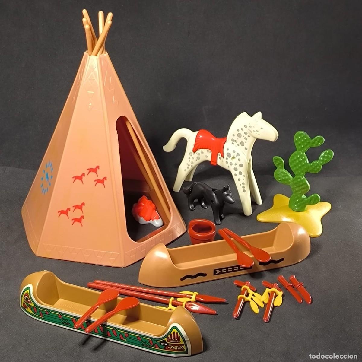 Playmobil: Playmobil tipi indio con caballo y canoas ☼