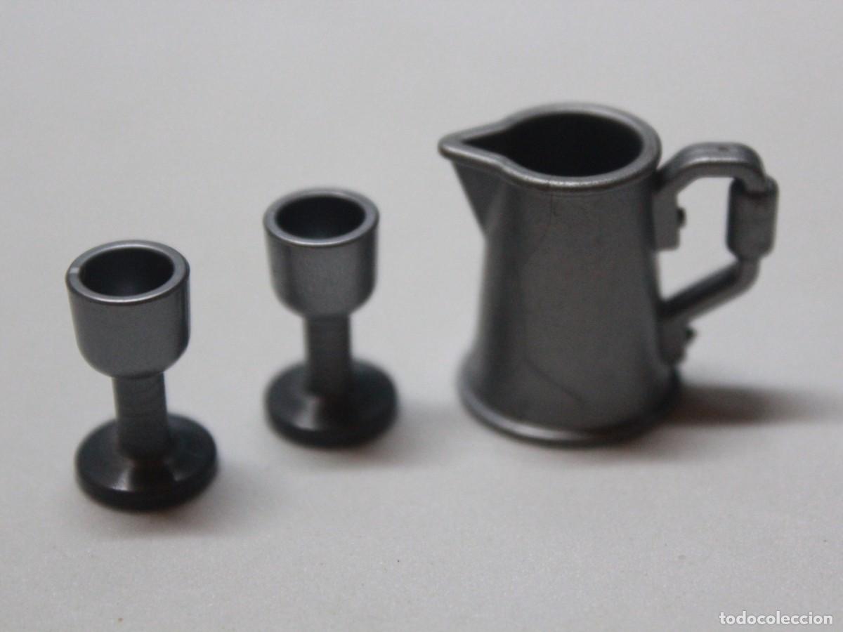 Playmobil: Accesorio playmobil jarra y 2 copas grises medieval castillo taberna