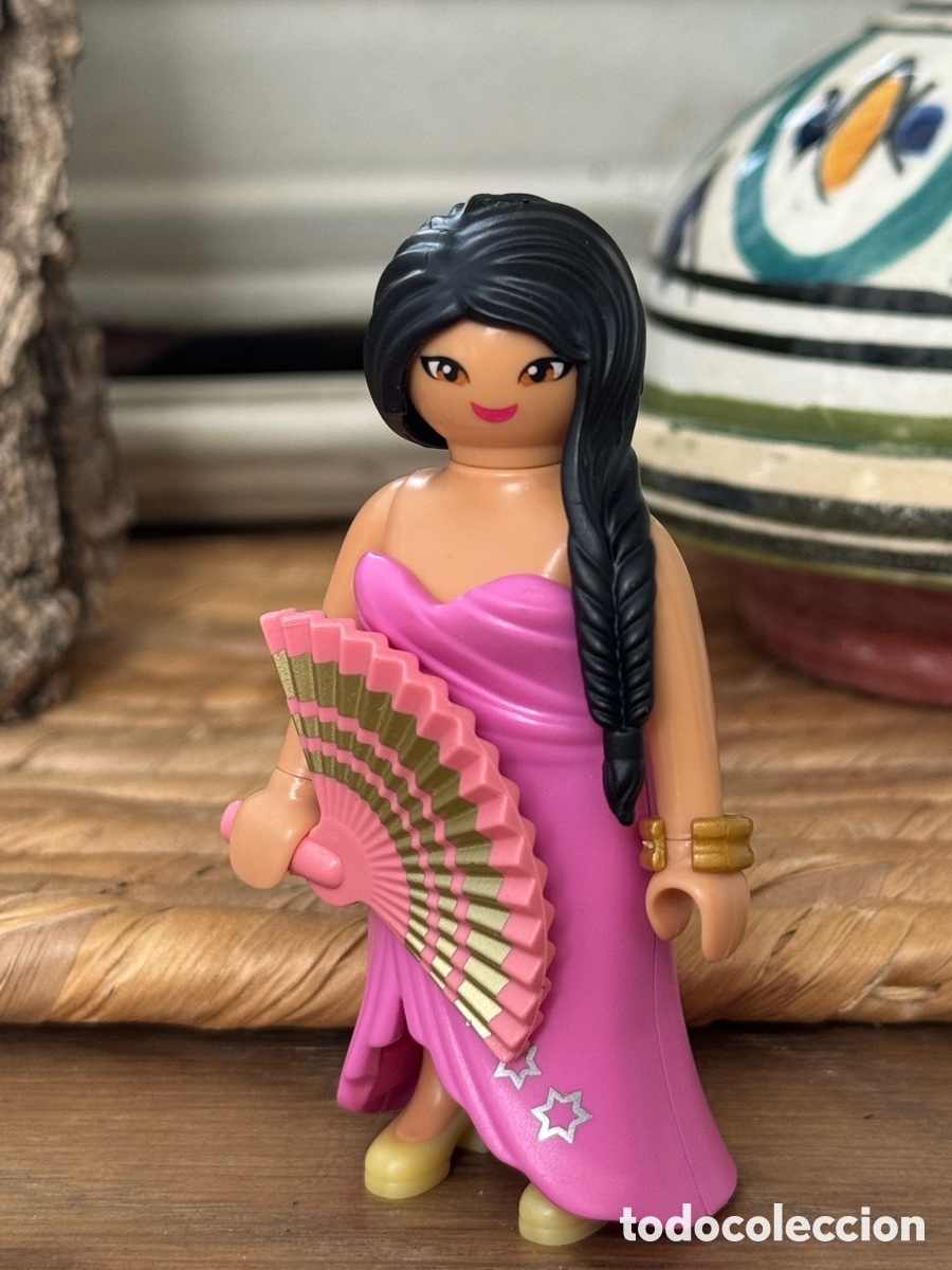 Playmobil: Playmobil mujer vestido rosa y abanico