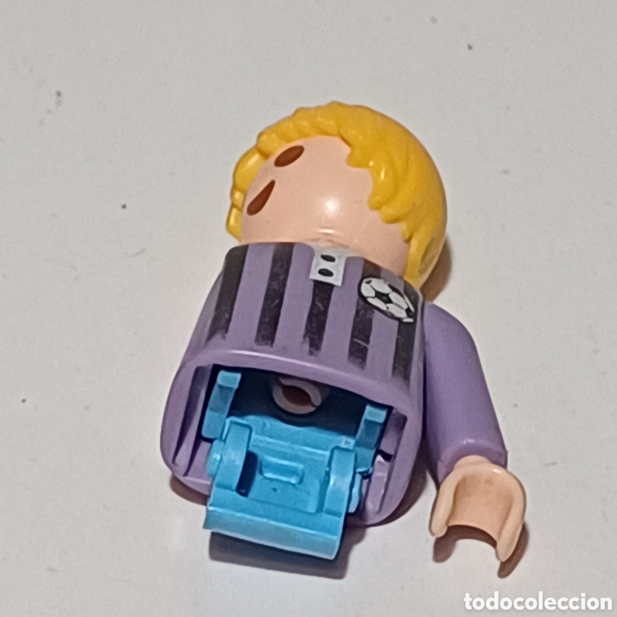 Playmobil: Pieza playmobil figura futbol ni&ntilde;o torso morado con l&iacute;neas negras