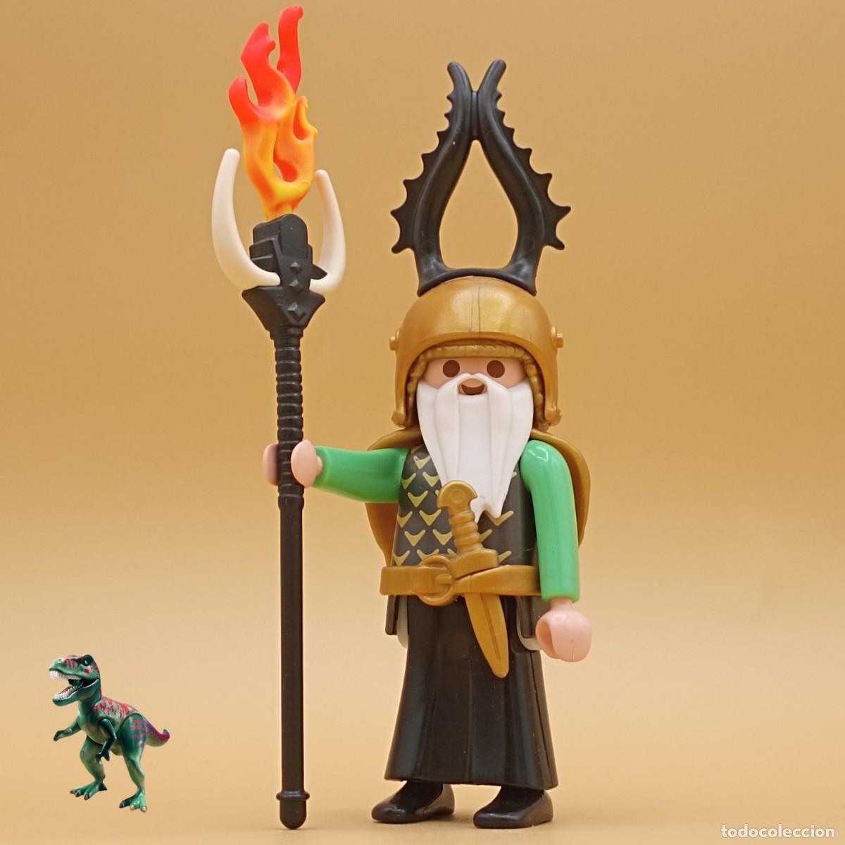 Playmobil: Playmobil figura brujo dragon dorado verde mago hechicero matadragones Merlin Gandalf medieval