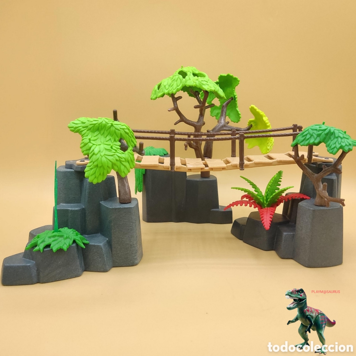 Playmobil: Playmobil diorama puente colgante arboles monta&ntilde;as rocas pasarela vegetacion selva bosque rio lago