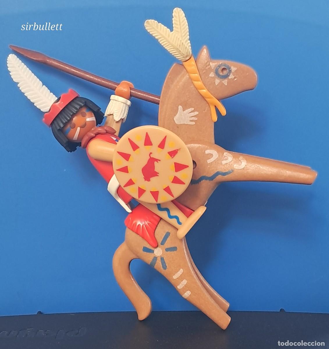 Playmobil: Figura y caballo indio norteam&eacute;rica cl&aacute;sico. Playmobil compatible 3733. Oeste vintage. caballo pinta